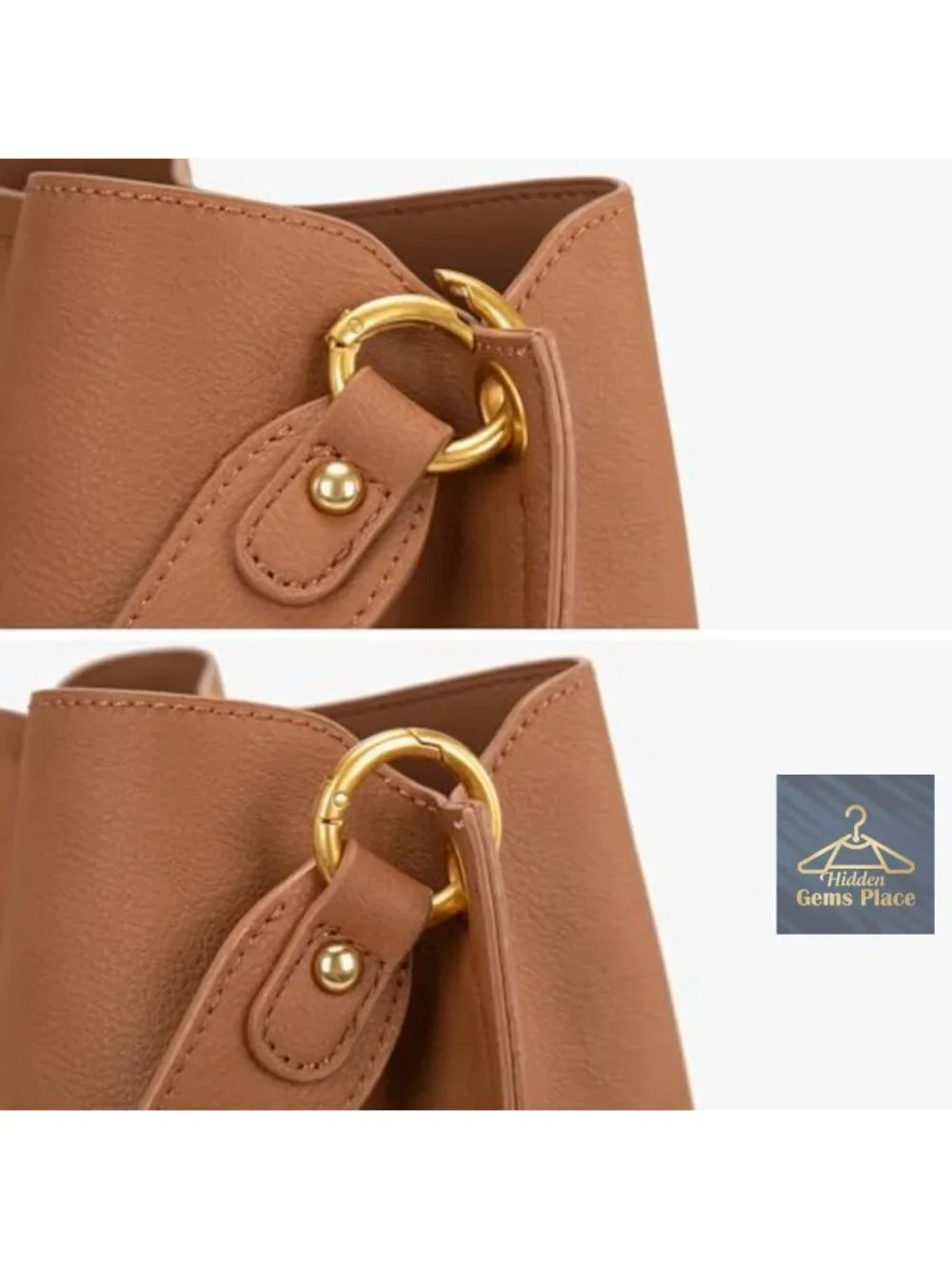 Medium Hobo Bag with 3 Compartments, Detachable Crossbody Strap, Faux Leather